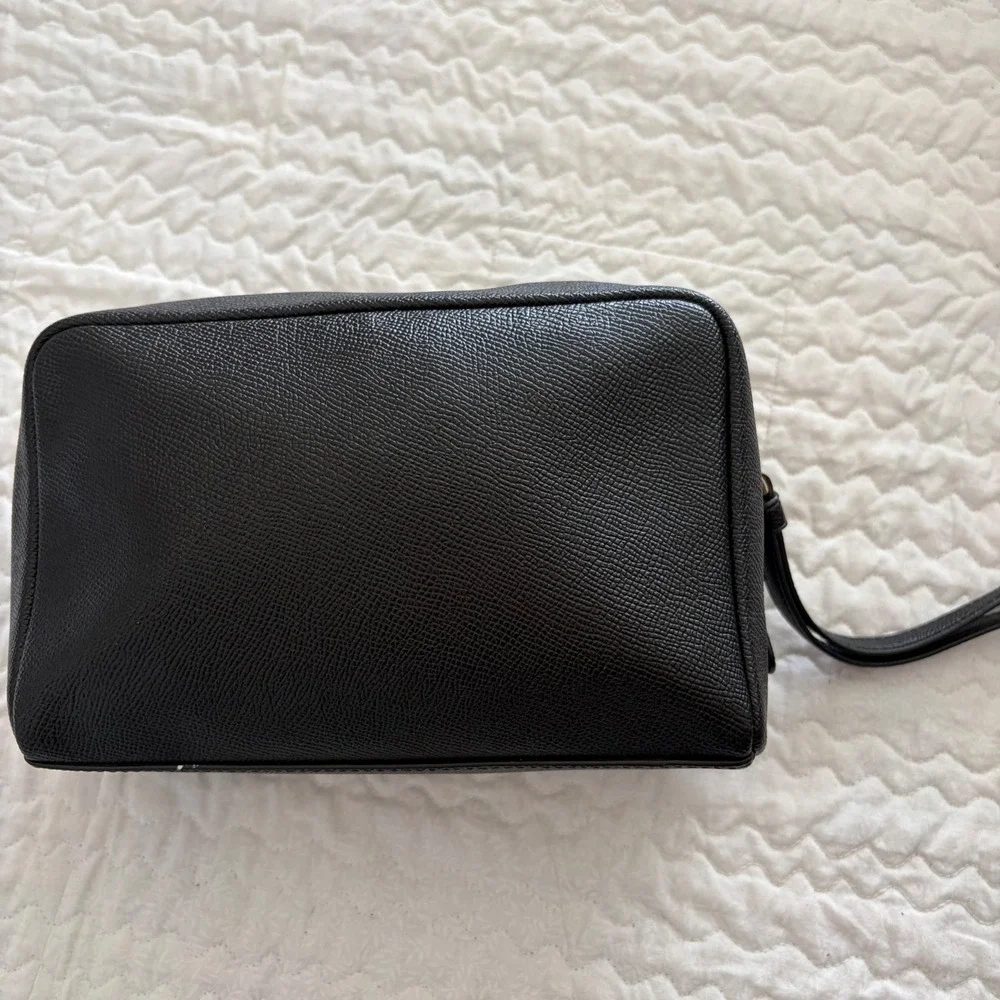 Coach Large Cosmetic Case 20 Black Crossgrain Leather Makeup Bag F24797 NEW